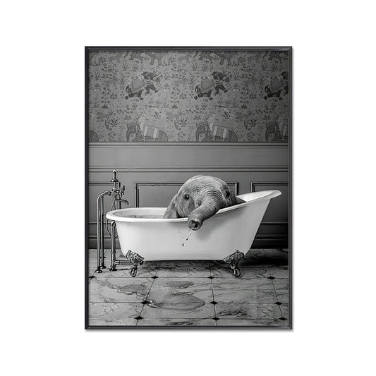 Elephant 2 Bath Time Canvas Print with Black Frame 50 x 70