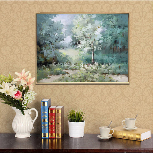 Tree Landscape Brushed 50% Disc Canvas Brush Print with Light Natural Frame 70 x 50