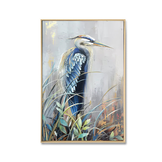 Blue Heron Canvas Print with Light Natural Frame 50 x 70
