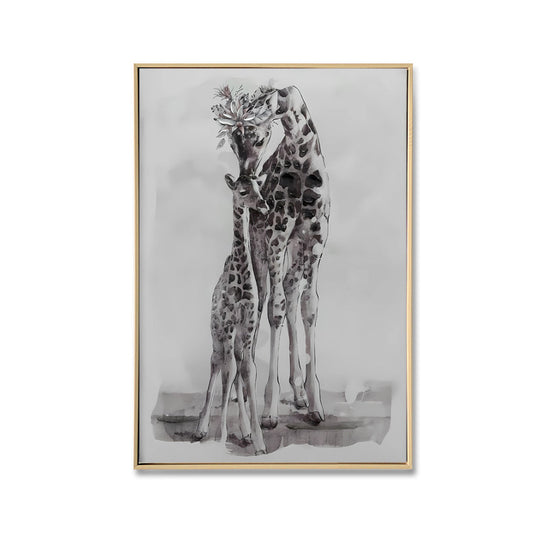 Brushed Giraffe Canvas Brush Print with Light Natural Frame 50 x 70