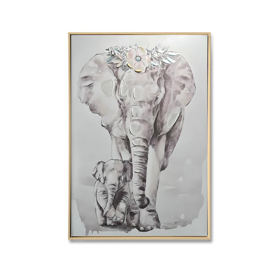 Brushed Elephant Canvas Brush Print with Light Natural Frame 50 x 70