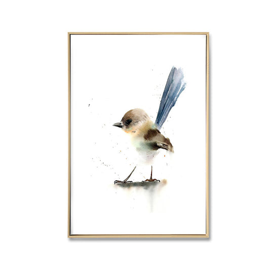 Blue Wren Left Canvas Print with Light Natural Frame 50 x 70