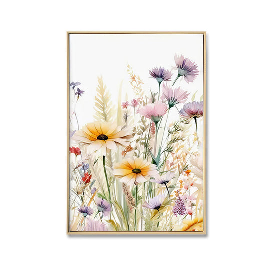 Wild Flowers B Canvas Print with Light Natural Frame 50 x 70