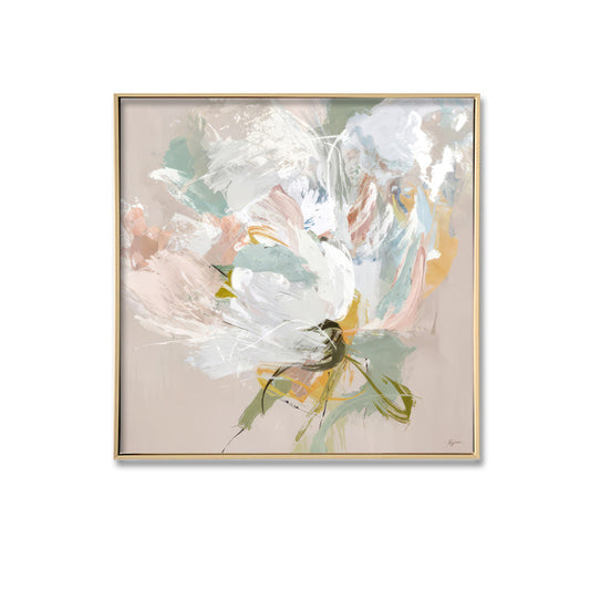 Pastel Flower A Canvas Brushed Print with Light Natural Frame 70 x 70
