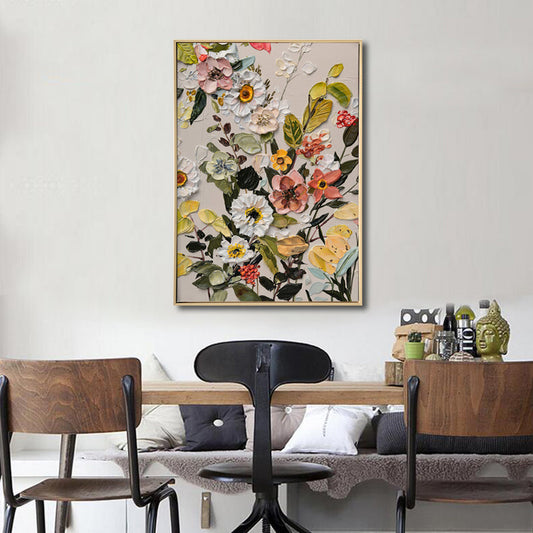 Colourful Flower - Brushed Canvas Brushed Print with Light Natural Frame 60 x 90