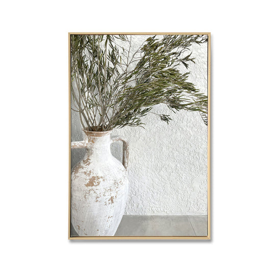 Tuscan White Pot - Brushed Canvas Brushed Print with Light Natural Frame 50 x 70
