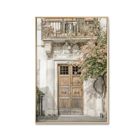 Tuscan Floral Door - Brushed Canvas Brushed Print with Light Natural Frame 50 x 70
