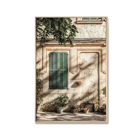 Tuscan Green Window - Brushed Canvas Brushed Print with Light Natural Frame 50 x 70