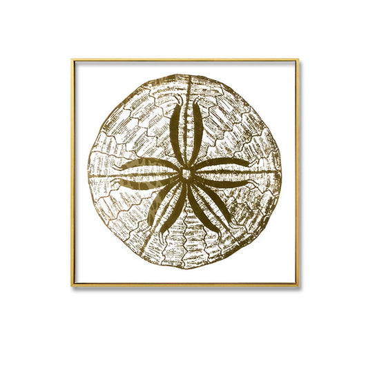 Gold Sea Urchin Canvas Print with Gold Foil with Light Gold Frame 70 x 70
