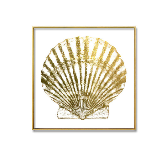 Gold Scollop Shell Canvas Print with Gold Foil with Light Gold Frame 70 x 70