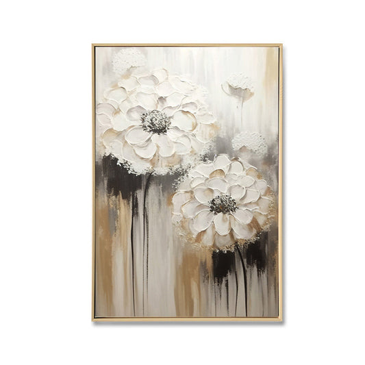 Two White Flowers - Brushed Canvas Brush Print with Light Natural Frame 50 x 70
