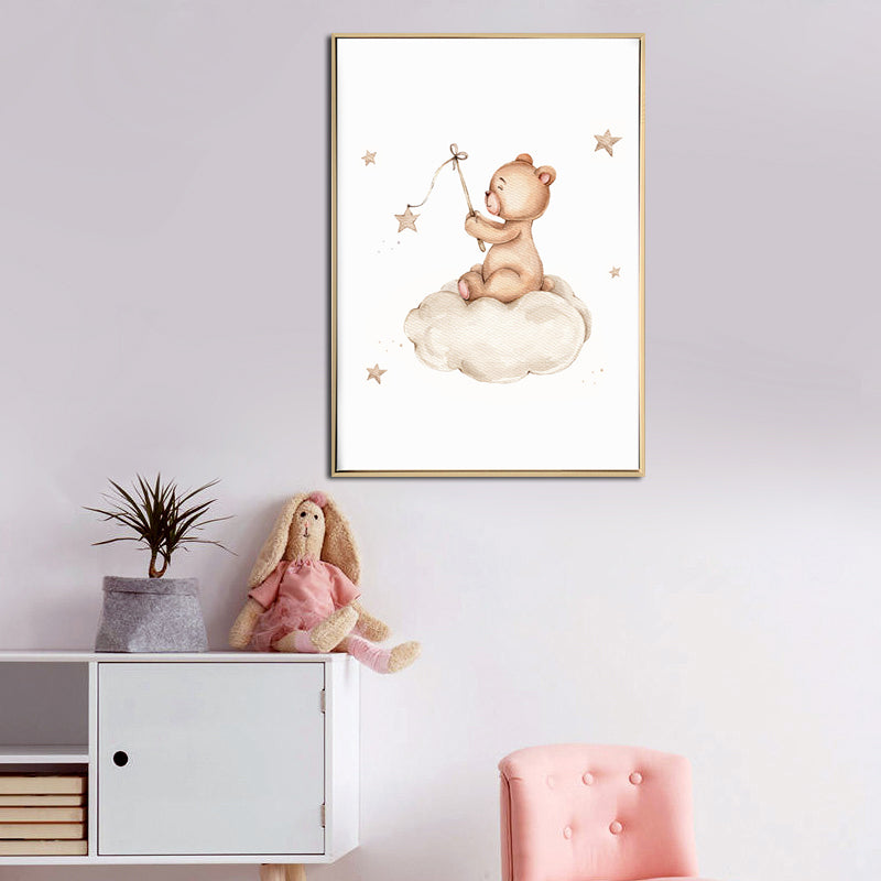 Baby Bear on Cloud Canvas Print with Light Natural Frame 40 x 50cm