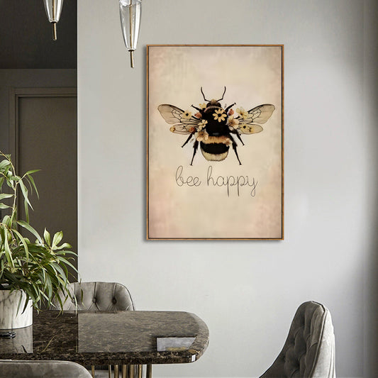 Bee Happy Canvas Print with Natural Frame 50 x 70