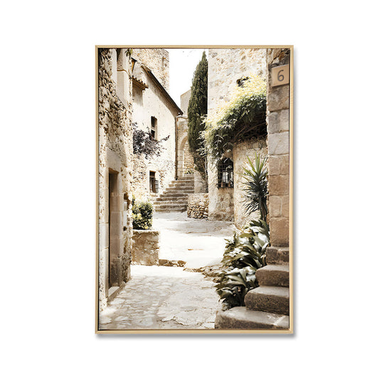 Tuscan Village - Brushed Canvas Brushed Print with Natural Frame 60 x 90