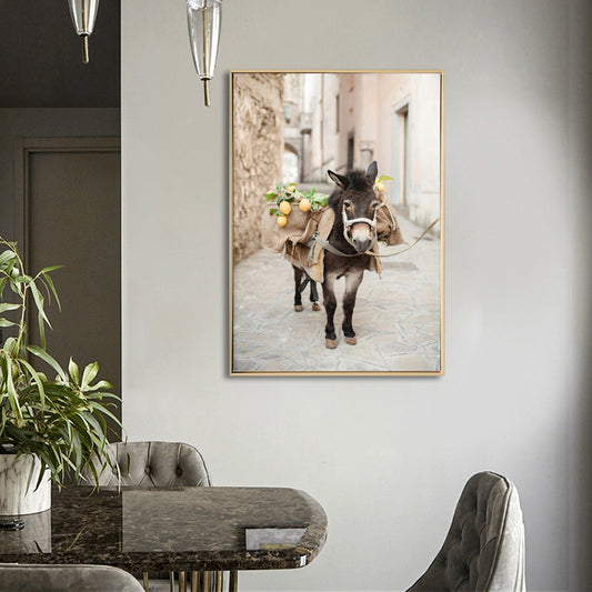 Tuscan Donkey - Brushed Canvas Brushed Print with Light Natural Frame 60 x 90