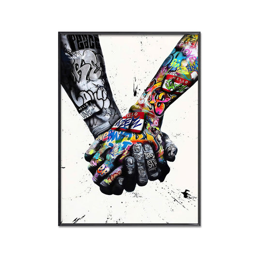 Street Art Holding Hands Canvas Print with Black Frame 50 x 70