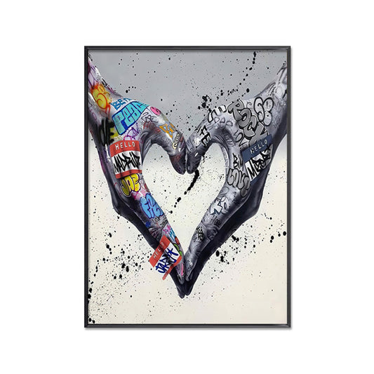 Street Art Heart Canvas Print with Black Frame 50 x 70