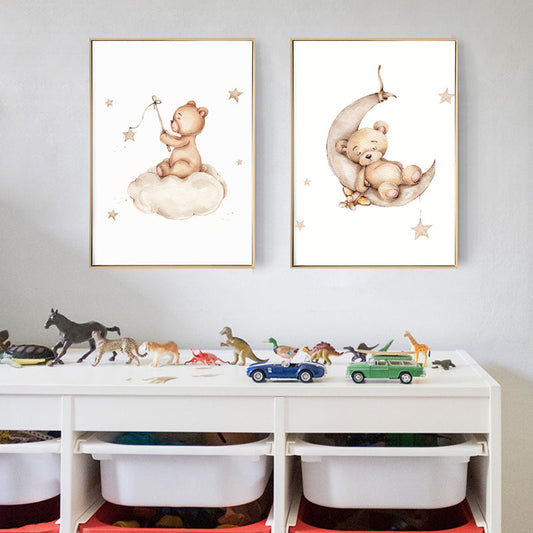 Baby Bear Canvas Print with Light Natural Frame 40 x 50