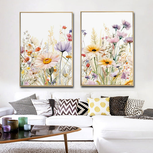 Wild Flowers Canvas Print with Light Natural Frame 50 x 70