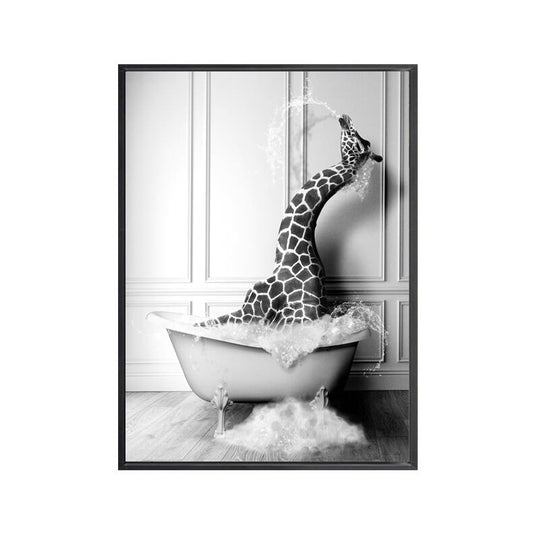 Giraffe Bath Time Framed Canvas Print 50x70
